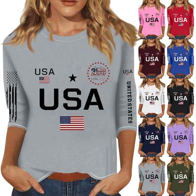 Bluzki z 3/4 rękawem dla kobiet T-shirt Casual Print Tops T-shirt z okrągłym dekoltem Bluzka typu pullover