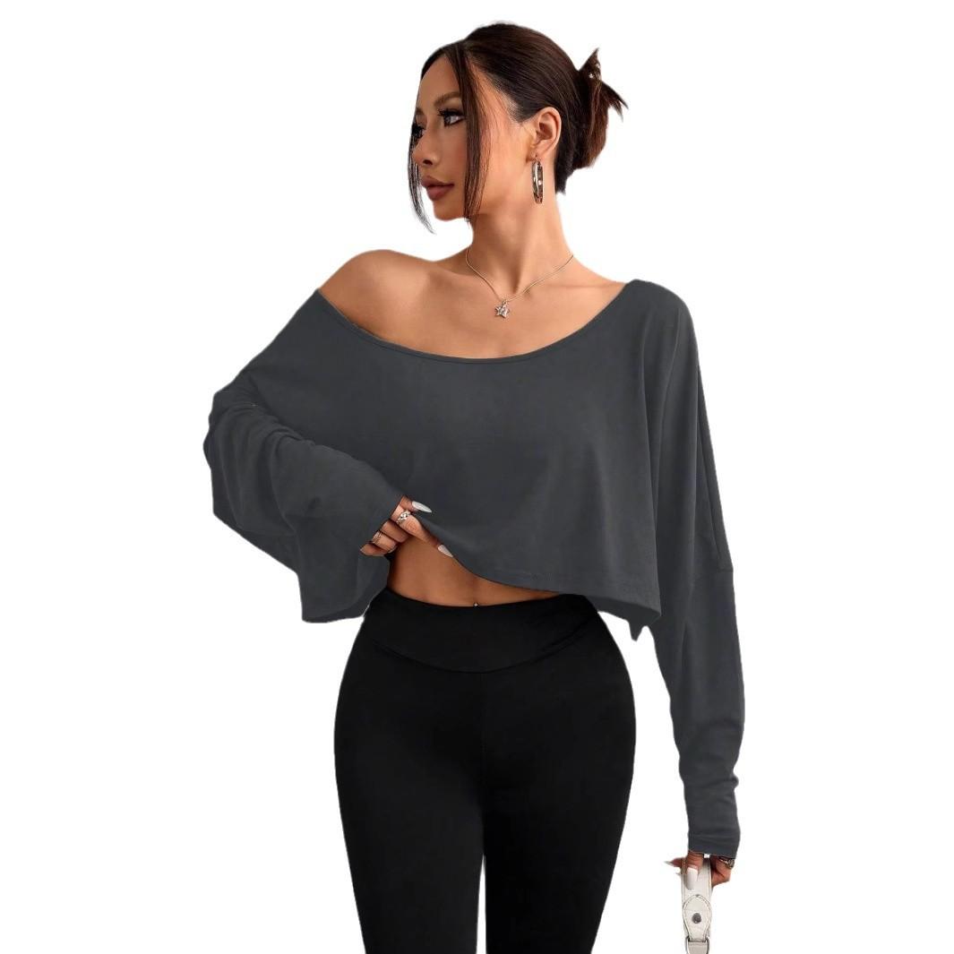 

2025 Женская новая мода одно плечо однотонный свободный низ топ XL темно-серого