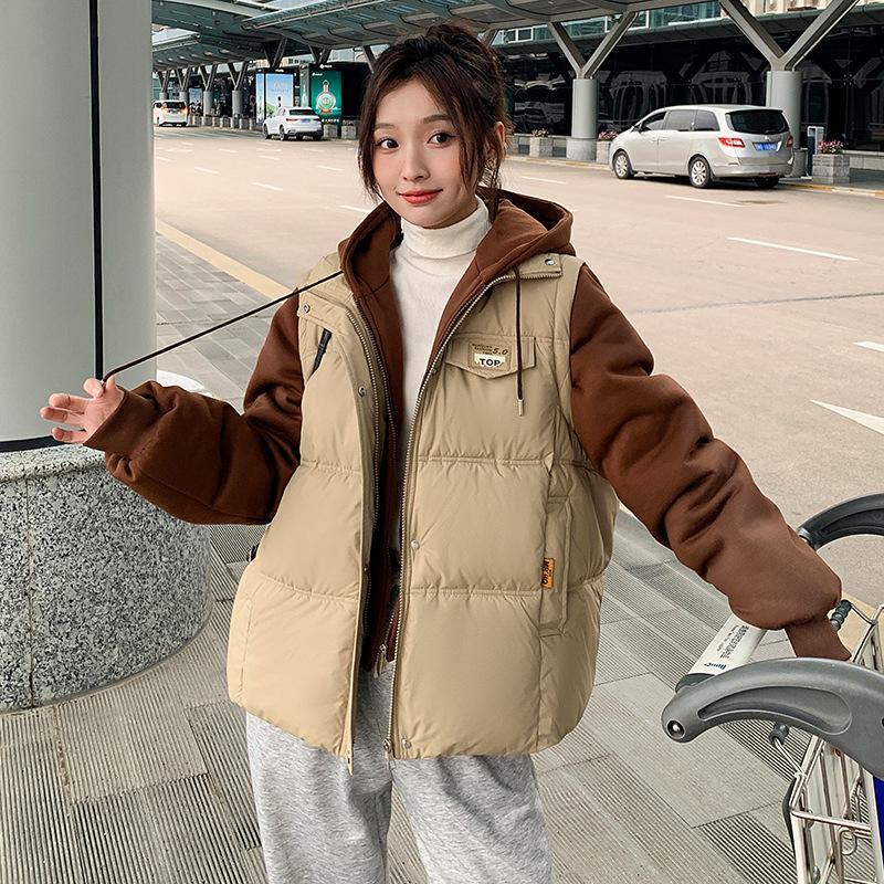 Fake two-piece cotton clothes women's short models winter 2025 new niche design loose contrasting color cotton-padded clothes student jacket