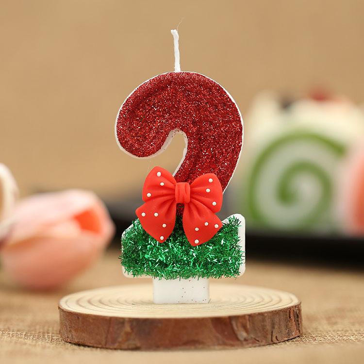 1PC Fashion Red Bow Party Supplies 0-9 Number Cake Decor Christmas Theme Birthday Candles