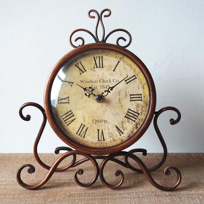 European Style Wrought Iron Mute Desk Clock, Creative Retro Living Room Decorative Table Clock, Home Decoration
