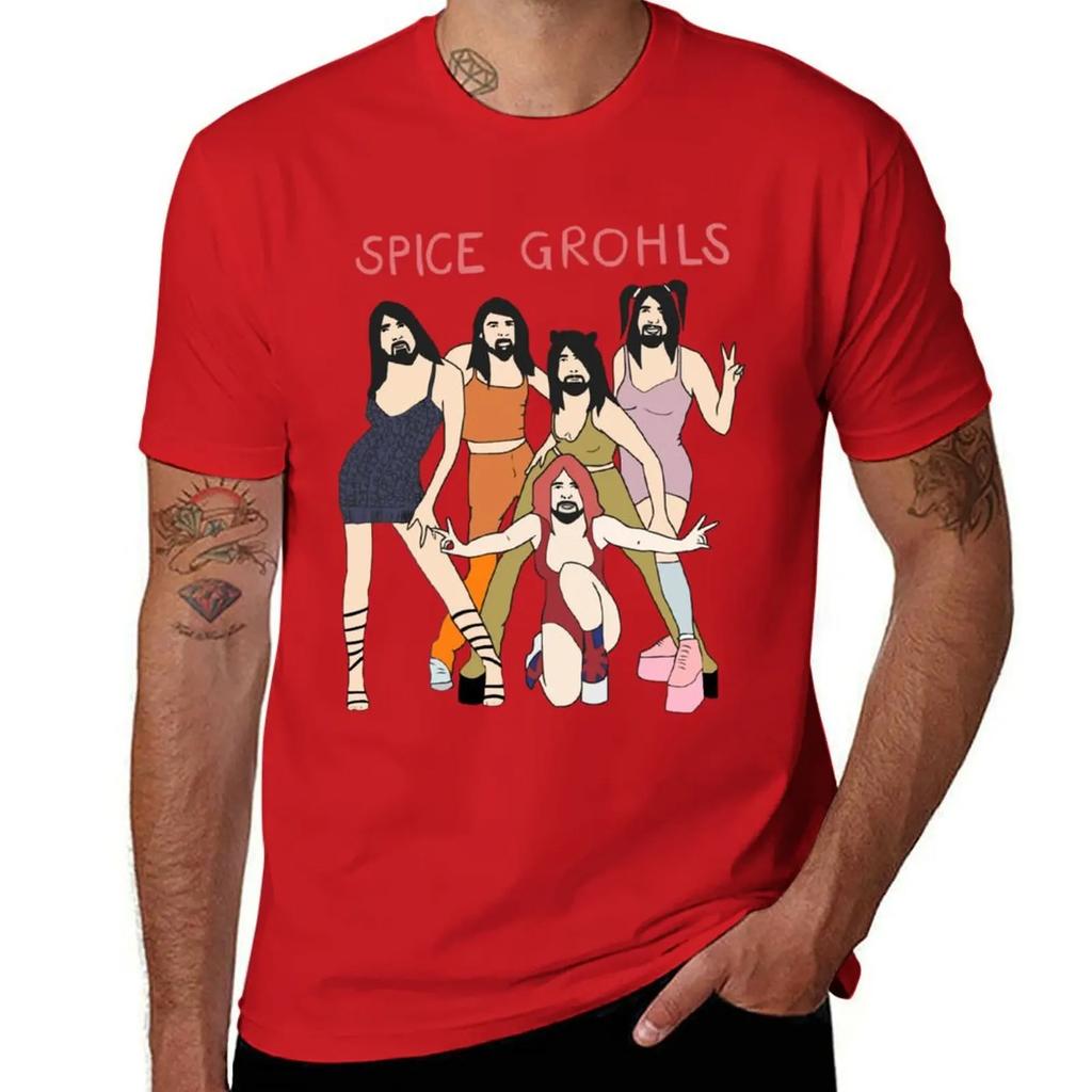 Spice Grohls T-Shirt Vintage Anime Shirt Boys Animal Print Plus Size Tops Rapper Graphic Tees Mens T Shirt Graphic