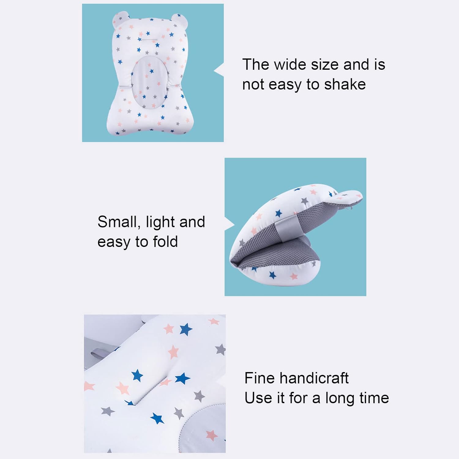 Baby Bath Seat Cushion, Floating Safe Bathing Tub Seat Foldable Adjustable Infant Bath Supporter for Newborn (White Stars)