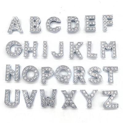 Diamond Shoe Charms Glitter Rhinestone Letter Silver Crystal Alphabet Shoe Decorations Jewelry Slider Bracelet Wristbands