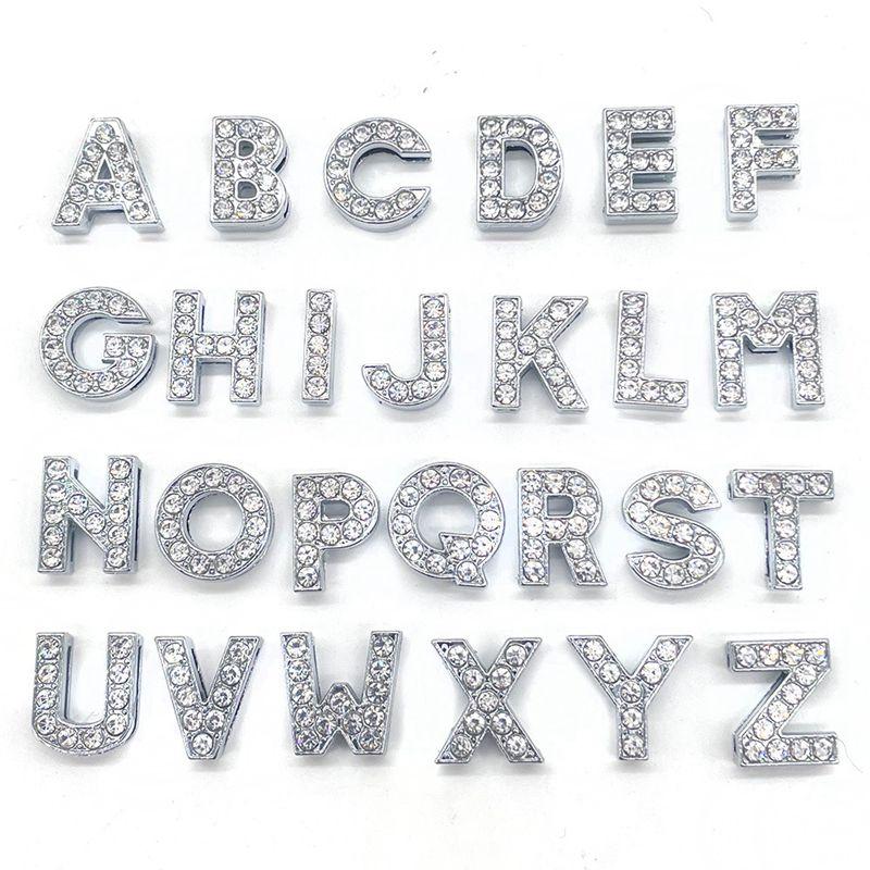 Charms Scarpe Diamante Strass Scintillante Lettera Argento Cristallo Alfabeto Decorazioni Scarpe Gioielli Slider Braccialetto Braccialetti
