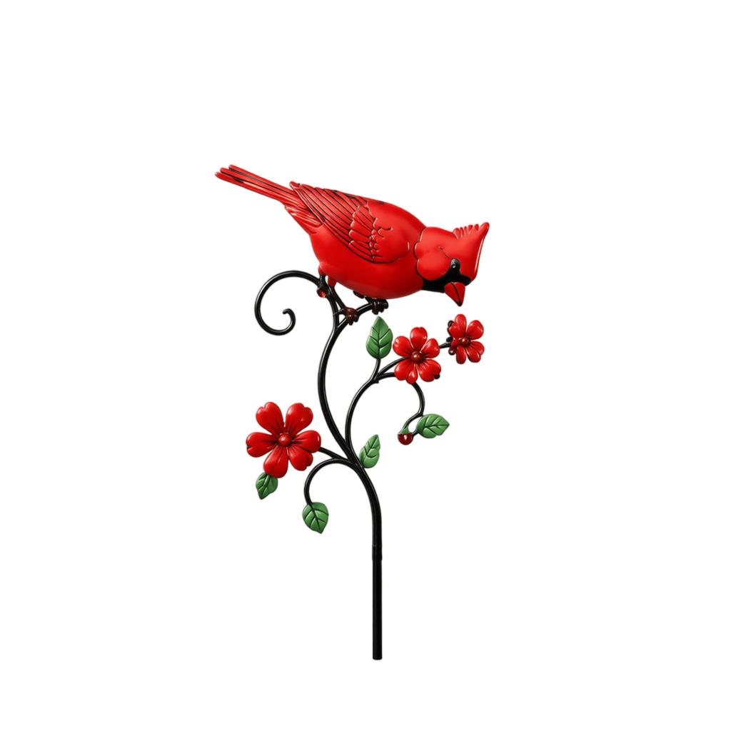 Wrought Red Bird Garden Stake - Rustic Outdoor Yard Decoration for and Patio