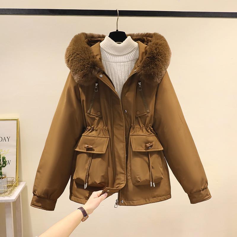 Corner buckle short pie overcome women's new thin cotton clothes fashionable velvet thick fur integrated jacket