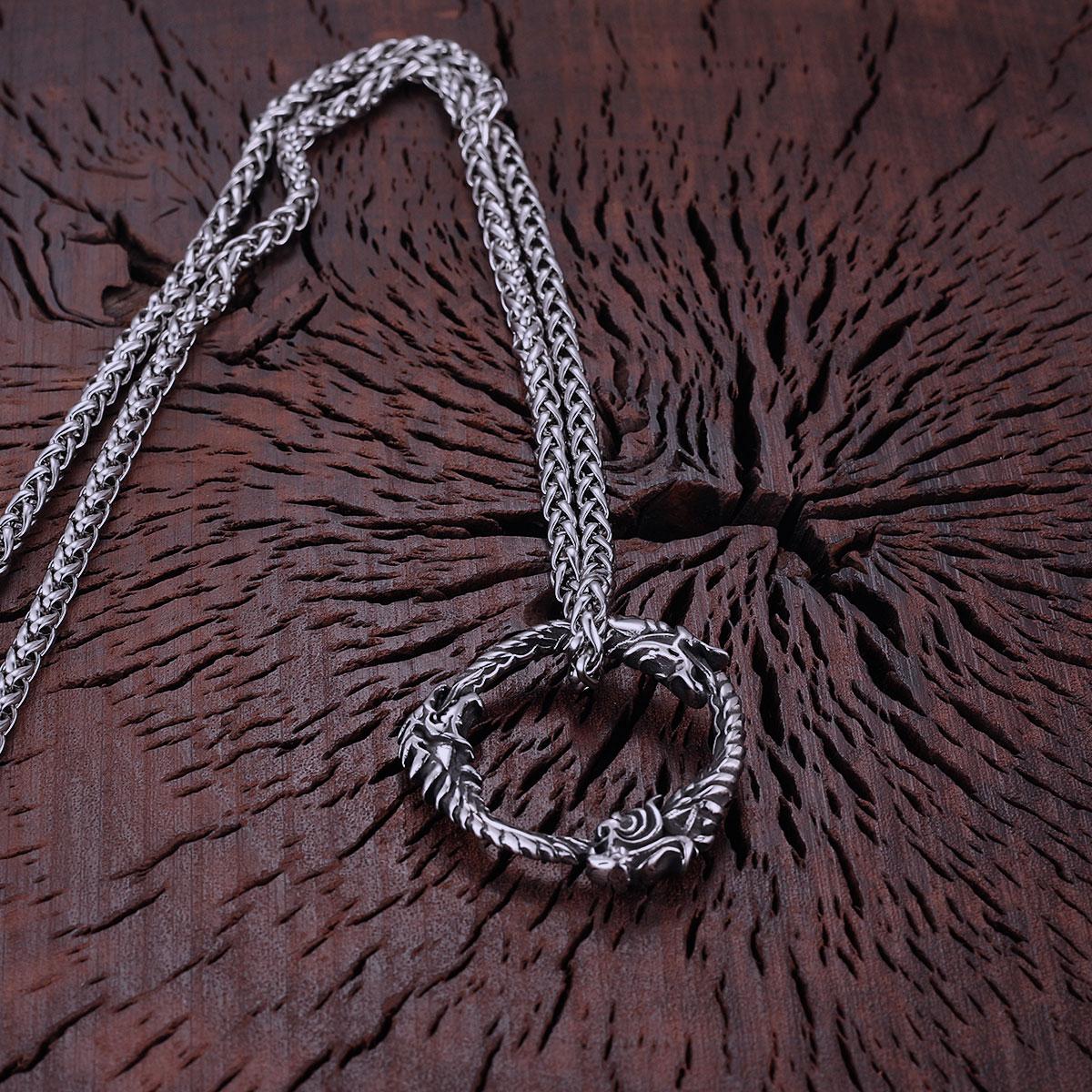 

Stainless Steel Vikings Dragon Ouroboros Pendant Scandinavia Nordic Culture Rune Amulet Necklace Men s Punk Hip Hop Jewelry