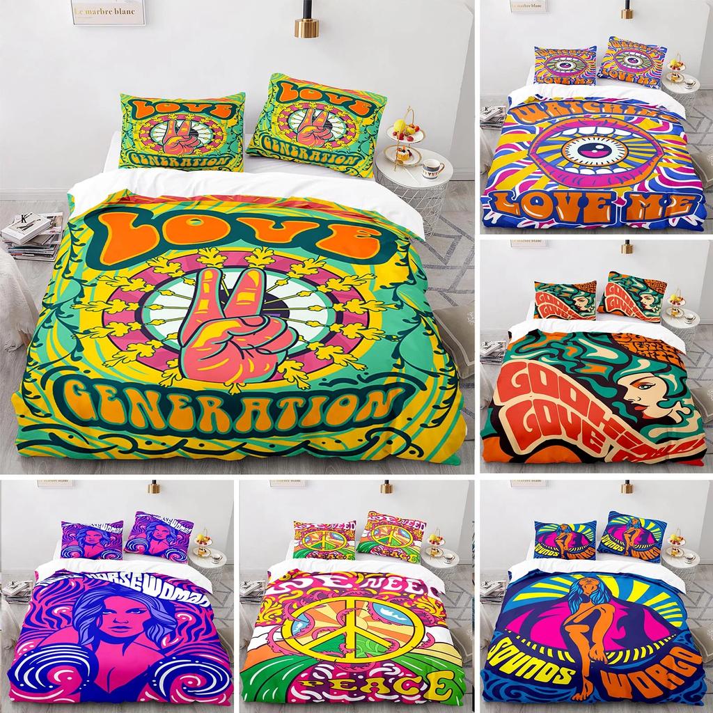 Retro Abstract King Queen Duvet Cover Colorful Vintage Style Bedding Set For Teens Adult Modern Art 2/3pcs Polyester Quilt Cover