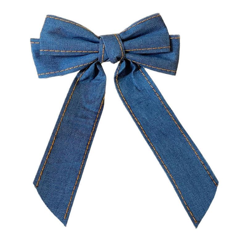 Fashion Denim Blue Ribbon Bowknot Hair Clips For Woman Girls Sweet Elegant Ponytail Hairpins Duckbill Clip Hair Accessories Gift C