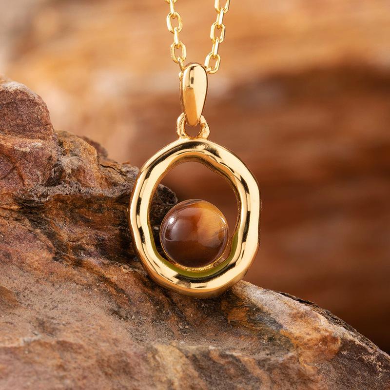 Natural Sea Pattern Stone Hetian Jade Pearl Colored Treasure Necklace Women'S S925 Sterling Silver Pendant Simple Fashion Design Jewelry