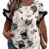 Women's New Summer Round Neck Spliced Ruffle Loose Printed Short Sleeve Tops T-shirt