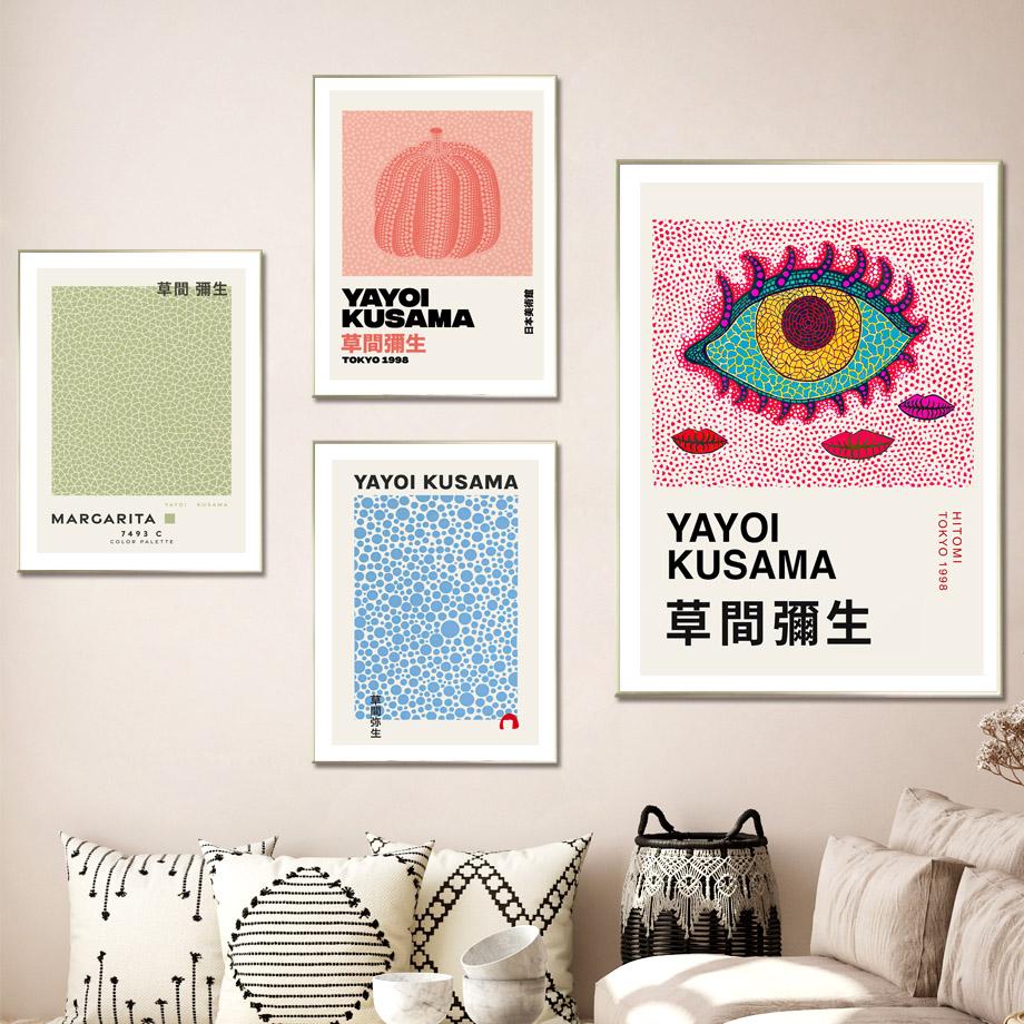 Japanese Yayoi Kusama Pumpkin Polka Dot Wall Art Canvas Painting Nordic Posters And Prints Wall Pictures For Living Room Decor