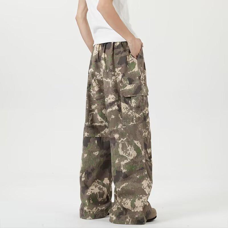 Men's versatile leaf camouflage overalls cleanfit loose straight logging pants paratrooper pants men's casual