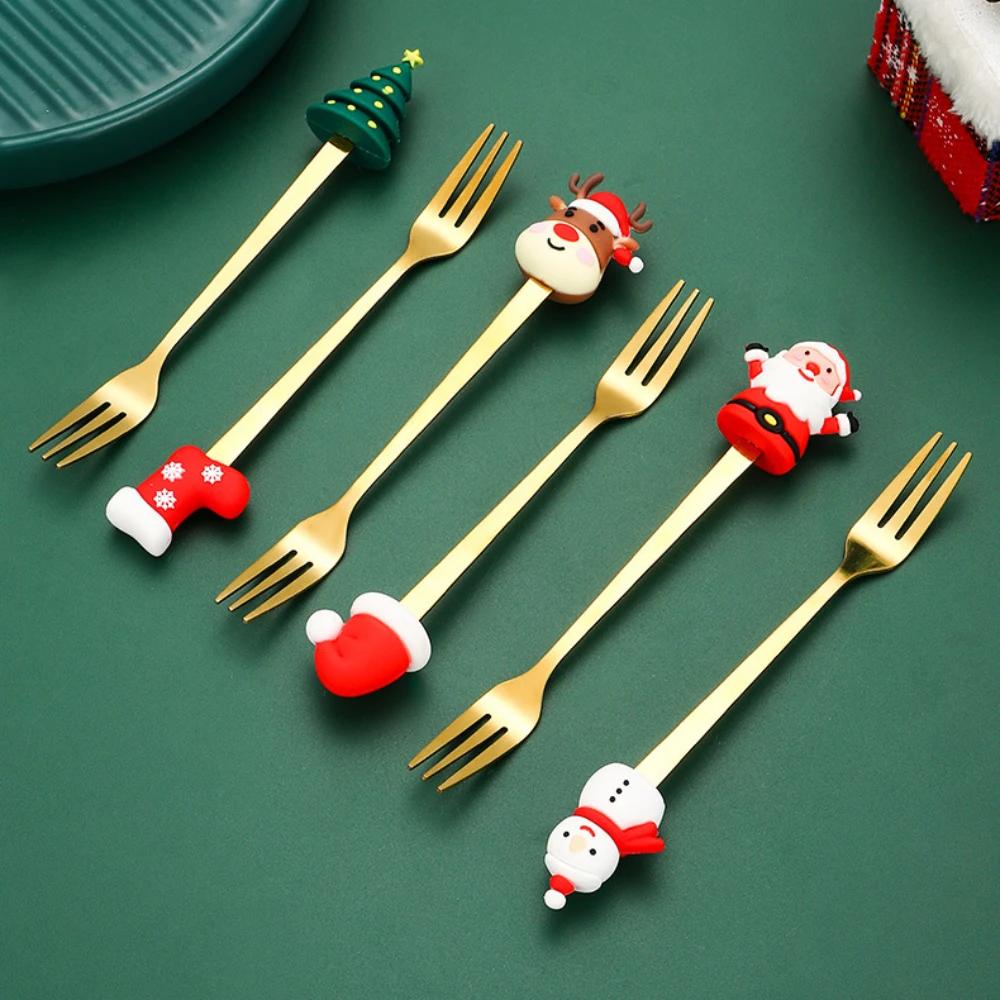 Christmas Spoon and Fork Set Household Creative Tableware Removable Forks Coffee Tea Dessert Spoon and Fork Exquisite Gift Sets