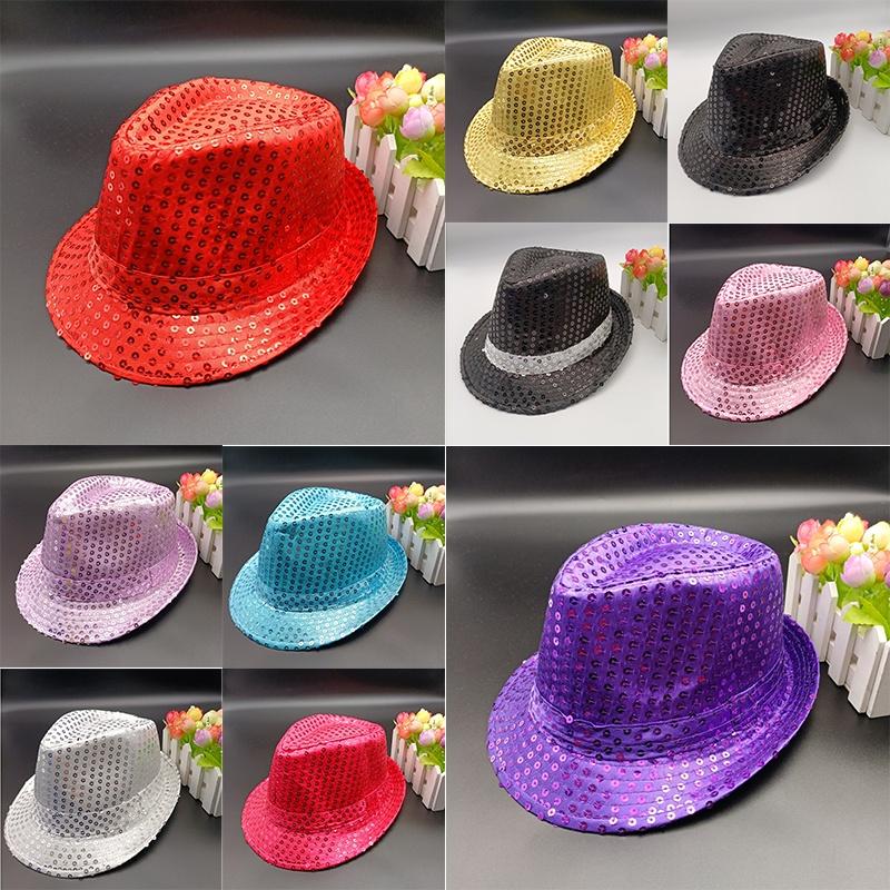 Trilby Sequin Hat Cap Sequinned Dance Party Costume Mj Jazz Performance Fedora