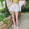 2026 Summer Women High Waist Drawstring Sweat Shorts Slit Design Pocketed A-line Loose Sports Casual Shorts For Petite Ladies