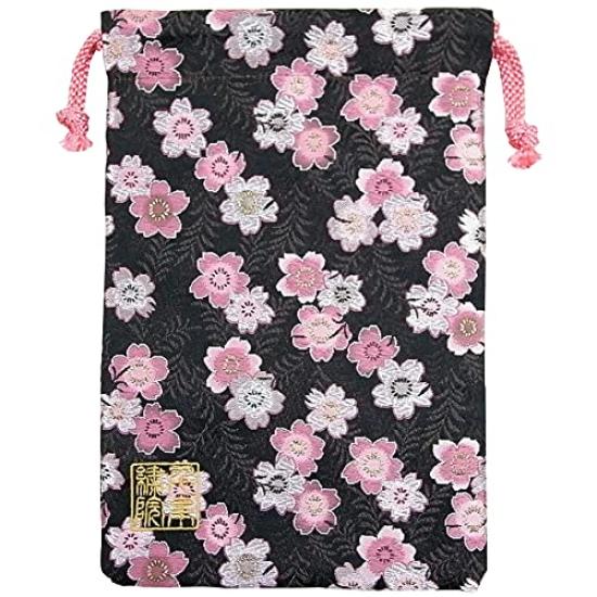 

Сумка на шнурке из парчи Нисидзин Сэнсисюин Черный Персиковый и Сакура Среднего размера (Подкладка) Дизайн,