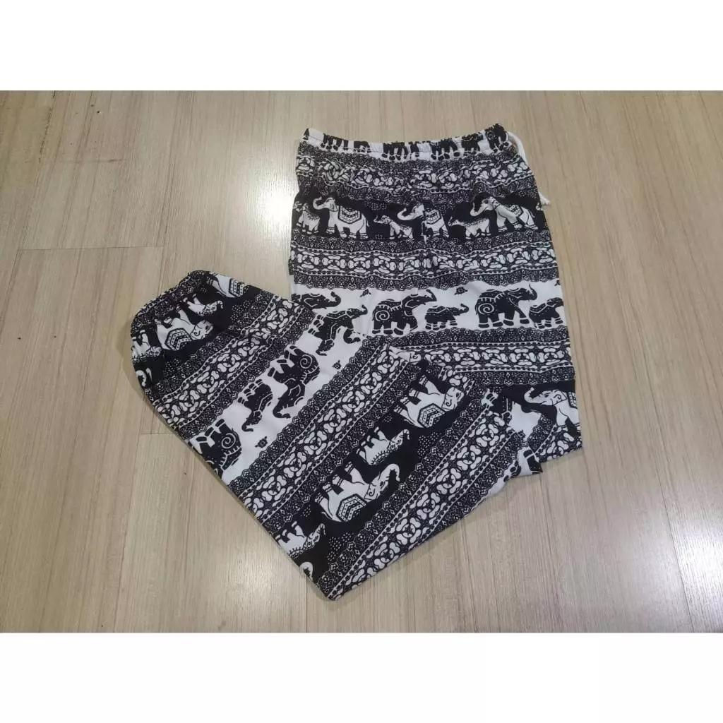 Elephant Pants Women Men Unisex Print Thailand Casual Streetwear Beach Bohemian Retro Vintage Adjustable Elastic Waist Rope Strap Loose Legs
