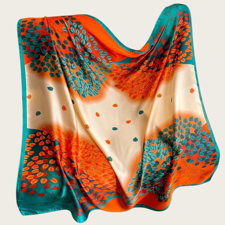 Hangzhou Silk Satin Brocade Scarf 110x110: Versatile Large Silk Feel Shawl for Air Conditioning