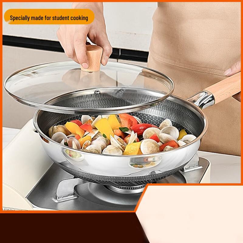 ZISIZ 28cm 316 Stainless Steel Non-stick Wok