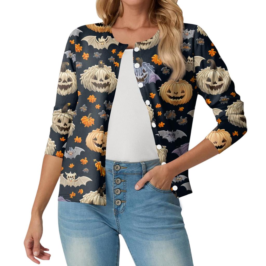 Women's Fashionable, Casual, Comfortable Halloween Print Cardigan Jacket