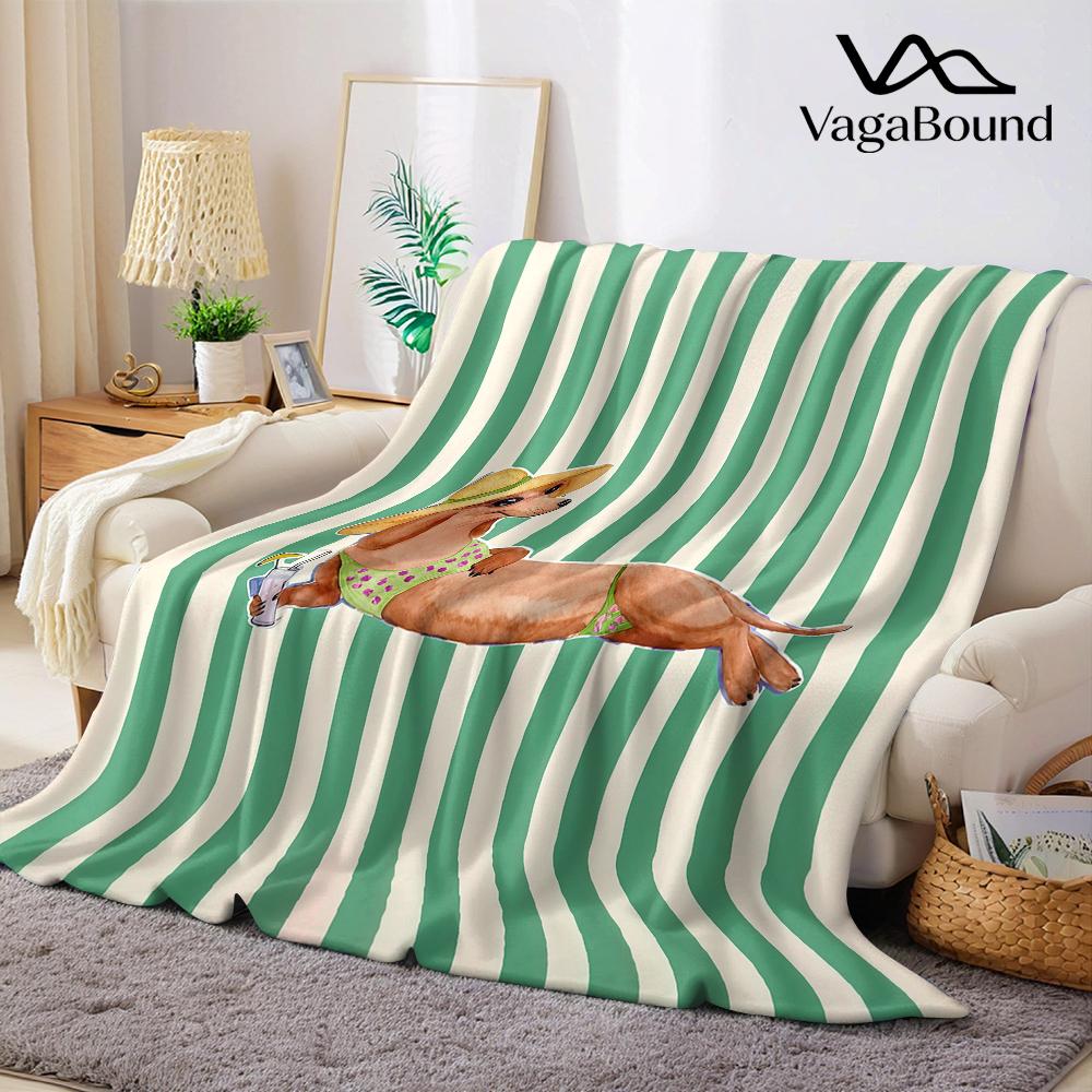 Vacation Dachshund Print Flannel Blanket Warm Soft Halloween Christmas Couch Warm Cozy Decorative Decor Gift for All Season