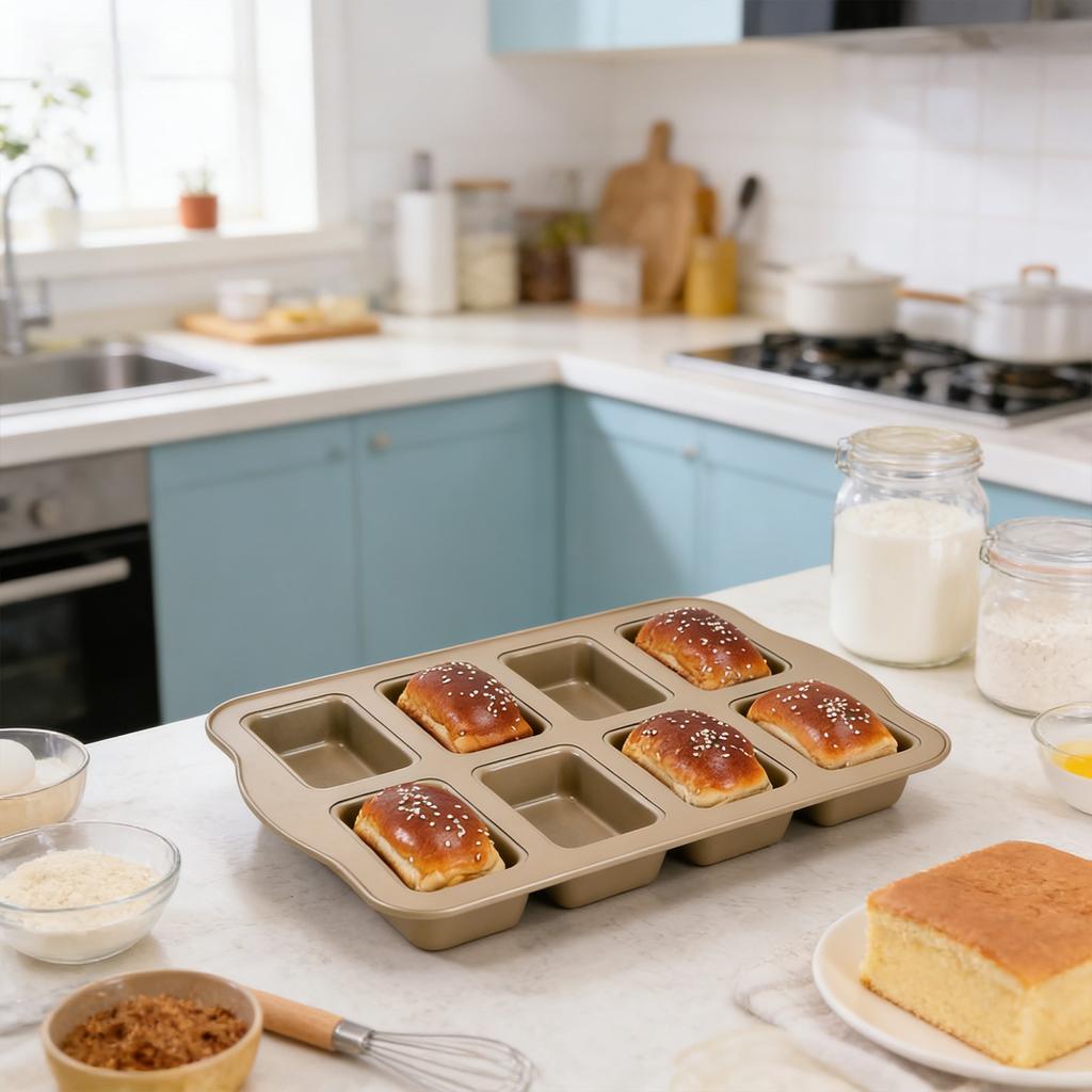 8-piece Rectangular Carbon Steel Cake Mold, Non-stick And Easy-to-unmold Baking Pan, Suitable For Home And Commercial Use, Pound Cake, , And Bread M