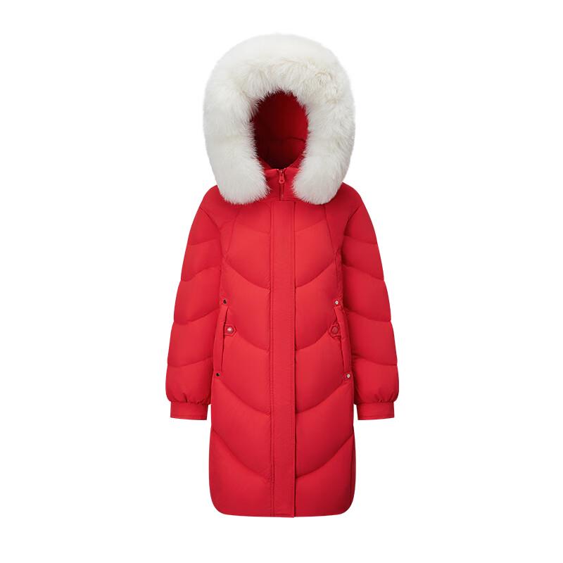 Qianrengang Women's Long Hooded Down Jacket with Large Fur Collar