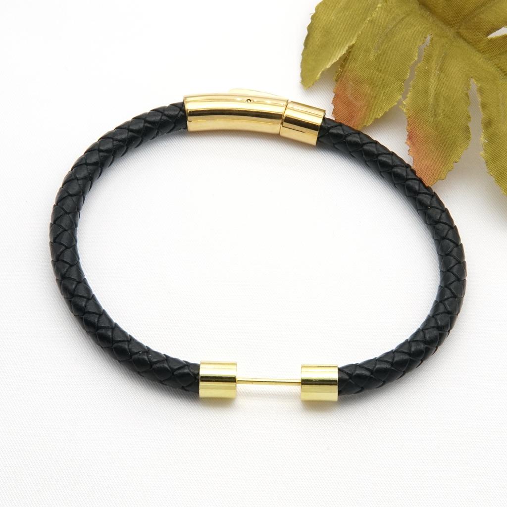 Edelstahl Ein-Wort-Schnalle Lederarmband Geflochtenes Lederseil Magnetverschluss Armband Perlen Handseil Exquisites Partnerarmband