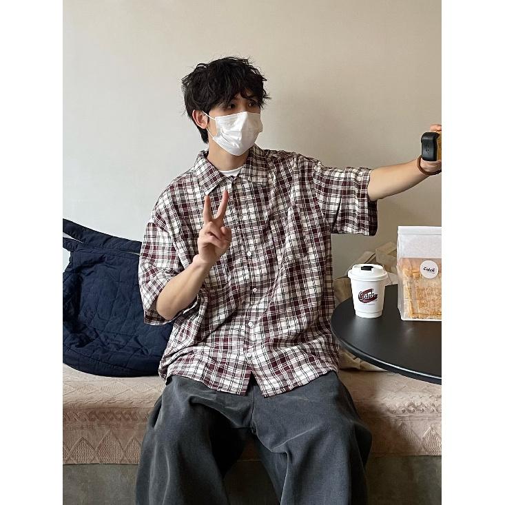 2024 Spring New Checkered Shirt Men'S Long Sleeve American Retro Trendy Brand Pique Handsome Loose Shirt Coat