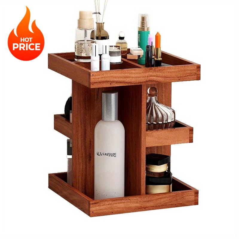 Solid wood rotating retro blind box cabinet, wooden desktop storage box, lipstick and cosmetics rack shelf organizer