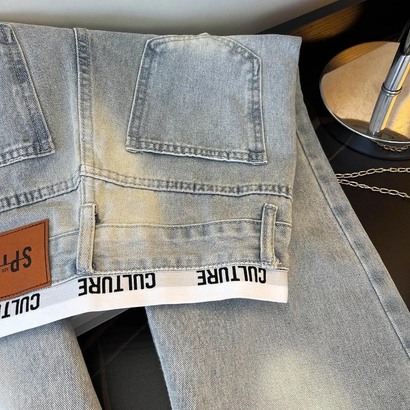 ROADVIBE American Vintage Ripped Patchwork Jeans for Women New Spring Fall Light Blue High Waist Slim Loose Wide Leg Denim Trousers Stree