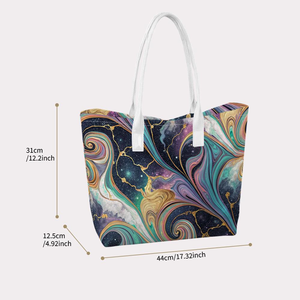 Women Stylish Fantasy Swirl Print Tote Bag Portable Daily Versatile Exquisite Shoulder Handbag