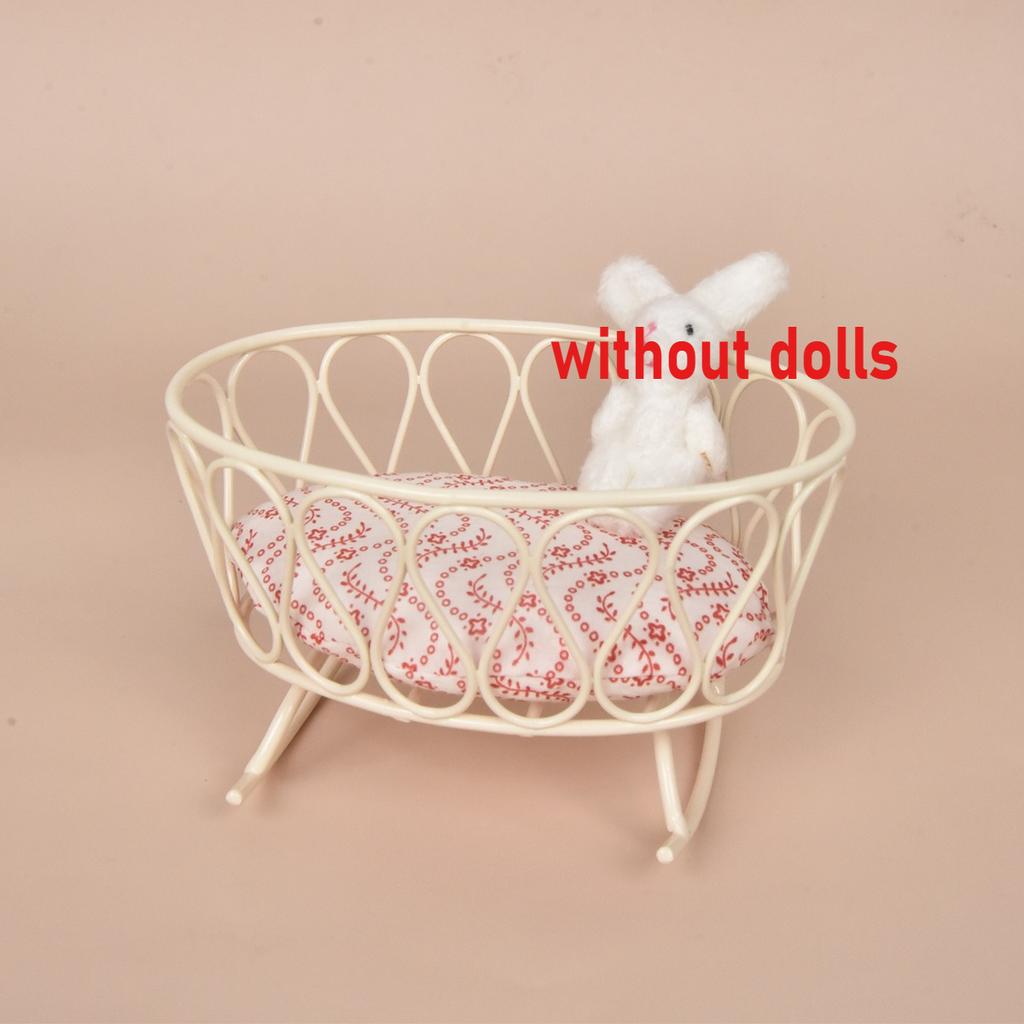 1:8 Scale Mini Cast Iron Cradle with Cotton Floral Cushion Suitable for OB11 BJD Decorative Scene  Accessories Desktop Ornament