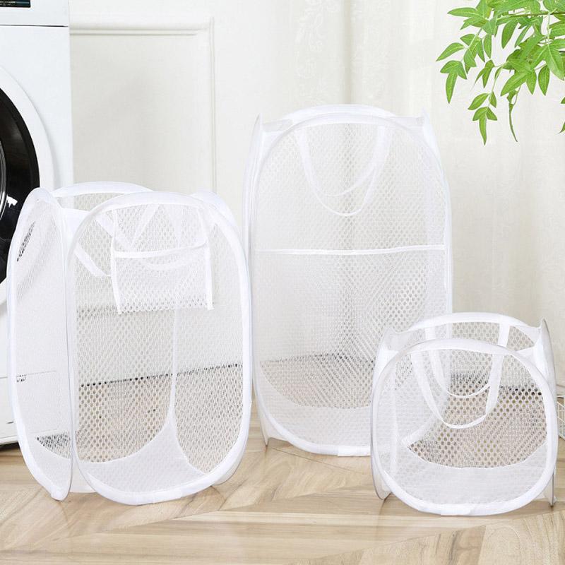 Dirty Clothes Basket Large Capacity Mesh Laundry Basket BathroomCloth MeshStorage BagFrame Bucket Organizers Storage Pouch