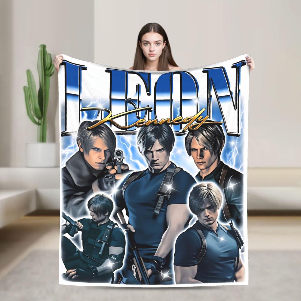 Leon Kennedy Blanket Adults  Flannel Throw Blanket For Sofa Home Comfortable Design Quality Bedspread Gift