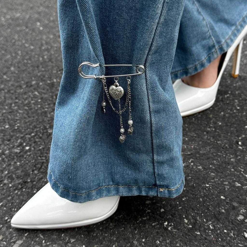 Heart Pearl Bow Brooch Detachable Tassel Fixed Clothes Pin Waist Buckle Button Clasps Trouser Leg Decorative Brooch