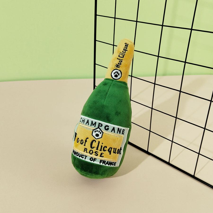 Dog Plush Toys Champagne Bottle Shape Squeaky Chew Toy Bite Resistant JUEean Teeth Interactive Pet Supplies