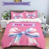 3PC Custom Name Pink Bow Celebration Bedding Set Duvet Cover Closure Includes 1 Duvet Cover & 2 Pillowcases for Bedroom