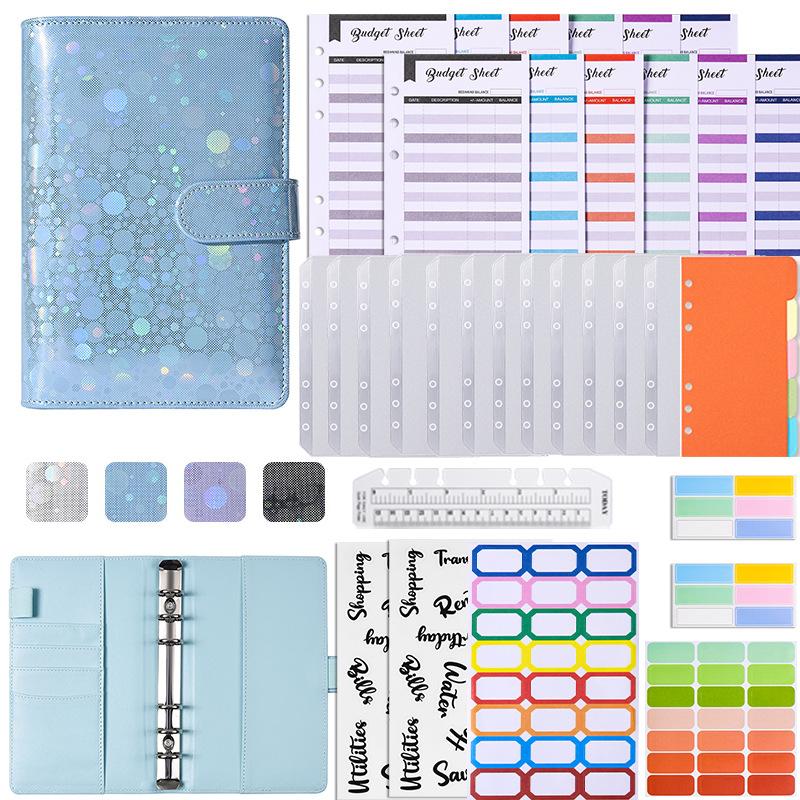 2023 A6 Spiral Loose-Leaf Pu Leather Budget Binder Notebook Planner with Cash Zipper Envelopes for Budgeting