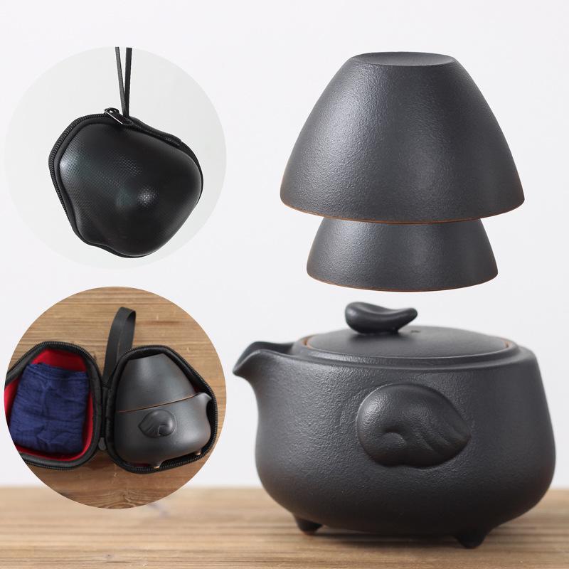 Portable Ceramic Travel Tea Set: One Pot, Two Cups – Quick Brew & Customizable Gift