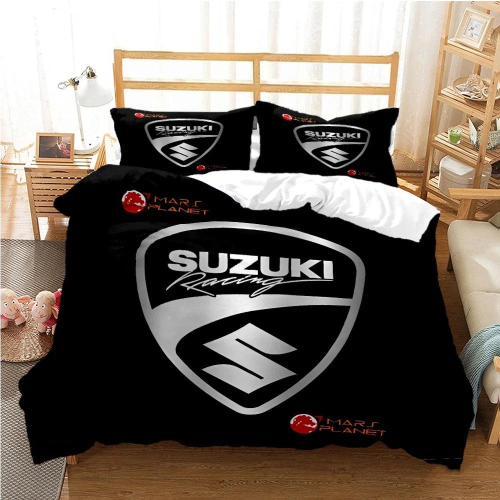 Teenagers SUZU motorcycle Casal Duvet Cover Comforter All Season Bedding Sets Soft Quilt Cover and Pillowcases Single/Double