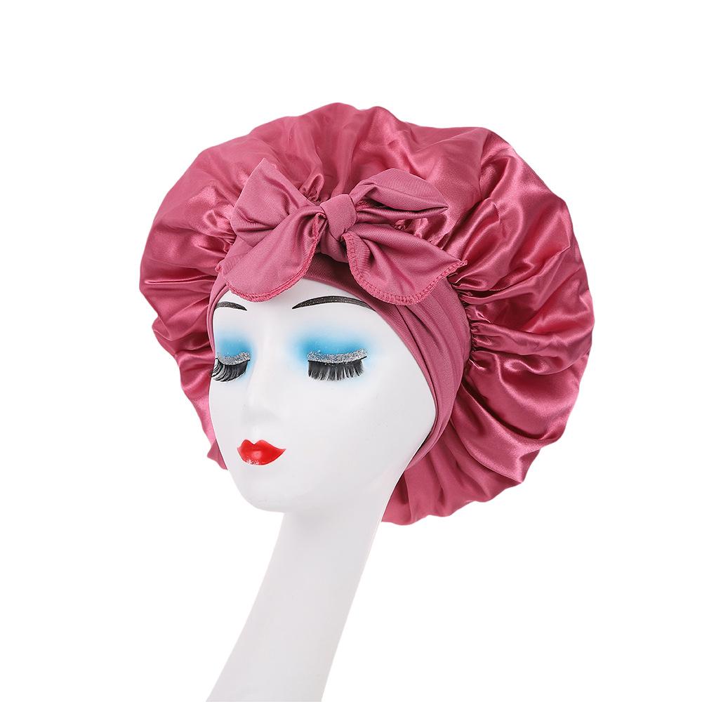 Satin Ribbon Round Silk Sleep Cap with Bowknot: Wide Brim Hair Care and Bath Hat