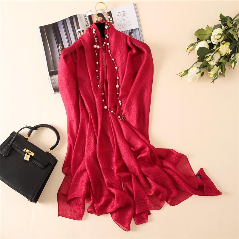 Luksusmerke Dame Mote Skjerf Ensfarget Silke Lin Sjal Skjerf Sommer Dame Bandanaer Pashmina Foulard Hijab 180*90Cm