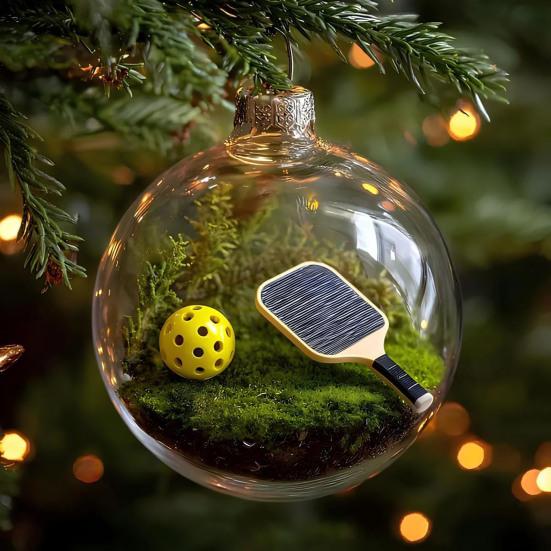 Vtipné 3D ozdoby na vánoční stromek ve tvaru sportovních míčů, mikroscéna, sportovní sváteční ozdoba, čirá koule