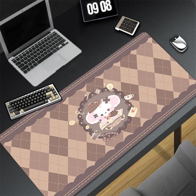 Gaming Mouse Pad Antislip Stitched Edges Pink Cute Cartoon Artwork Print Keyboard Pad for Gamer Home Office Desk Mat