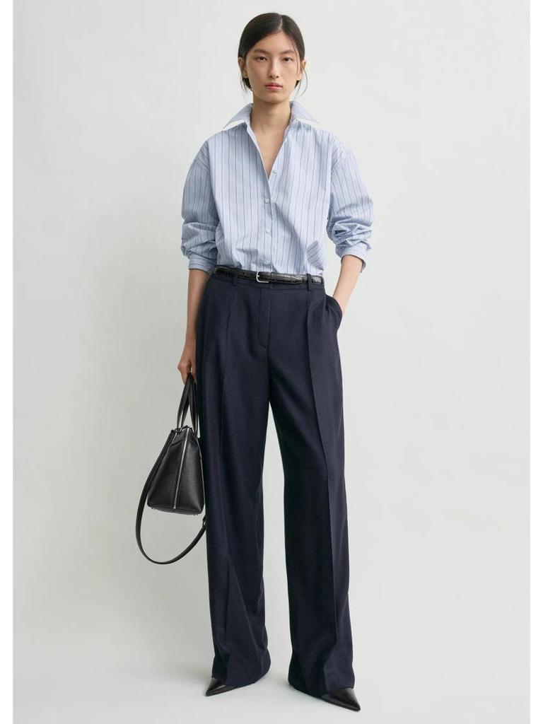 Longmei Women's Striped Pure Cotton Shirt, Spring-Summer 2026, Simple Commute Style with Lapel and Long Sleeves