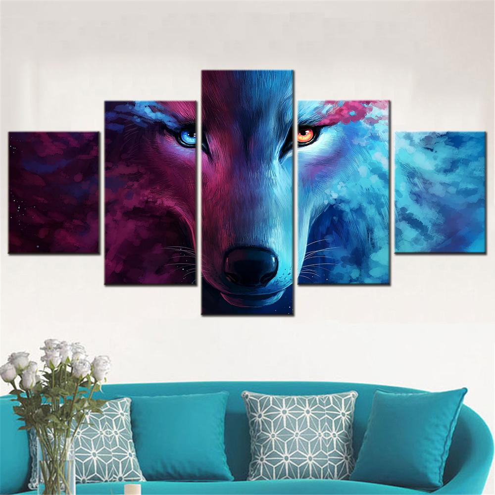 Modern Abstract Wolf Animal Painting Wall Art Canvas Set Living Room Decorative Picture Modular Home Accessories Poster & Print