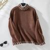 Autumn Winter Vintage Loose Long Sleeve Top Multicolor Pullover Knitwear Stand Color Sweater